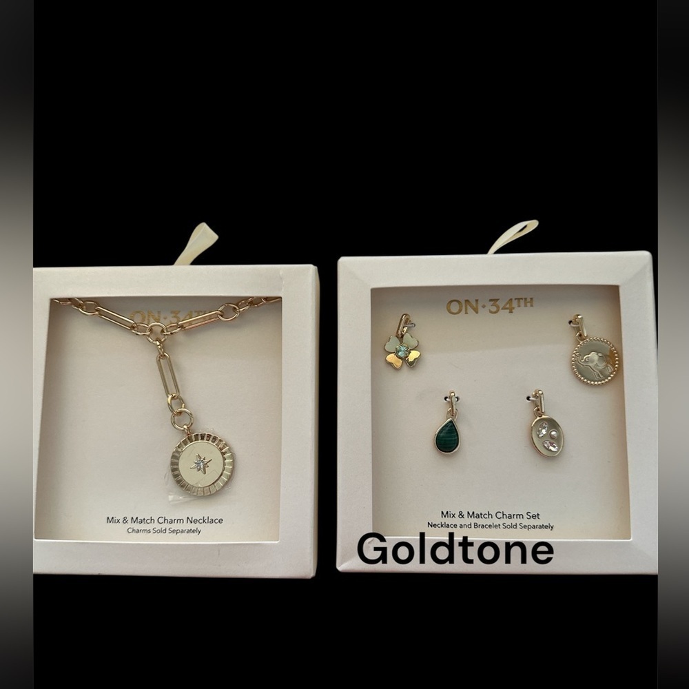 ON 34TH Goldtone Necklace And Set Of Charms Bundle Of 2 Jewelries BNWT